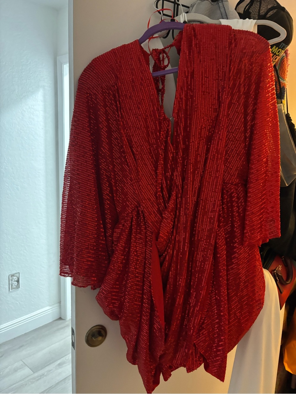 Red Sequin Draped Women’s Top